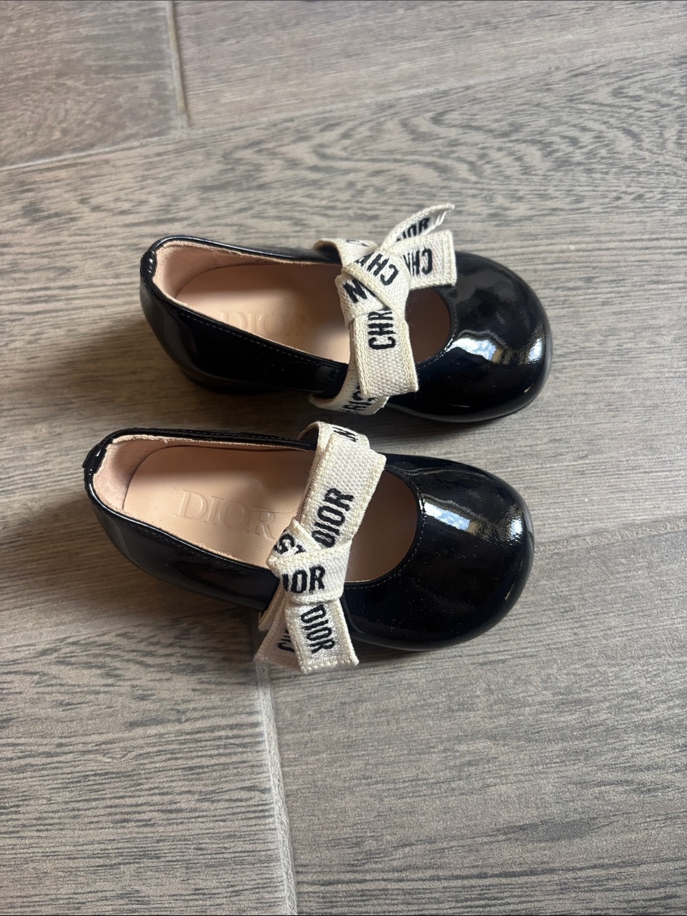 Dior Black Patent Girls' calfskin Mary Jane with Logo Bow Strap